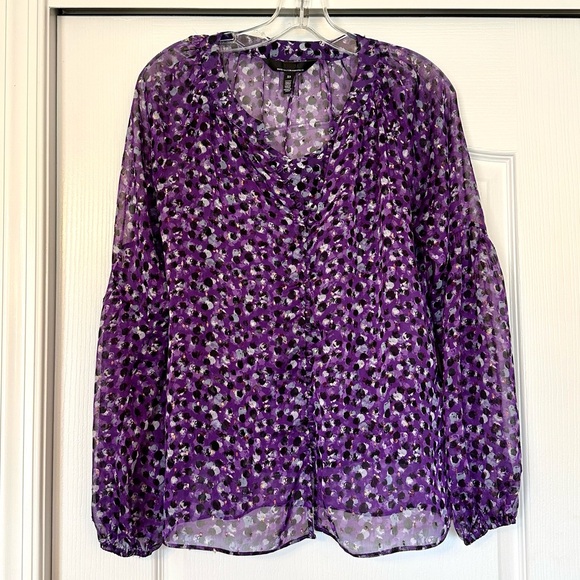 WHBM Purple Speckled Button Clip Blouse Size XS - Picture 1 of 8